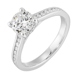 14K WG 1/4 ct. tw. Diamond Accent Engagement Ring. Semi Mount for 1 ct. tw. Round Center.