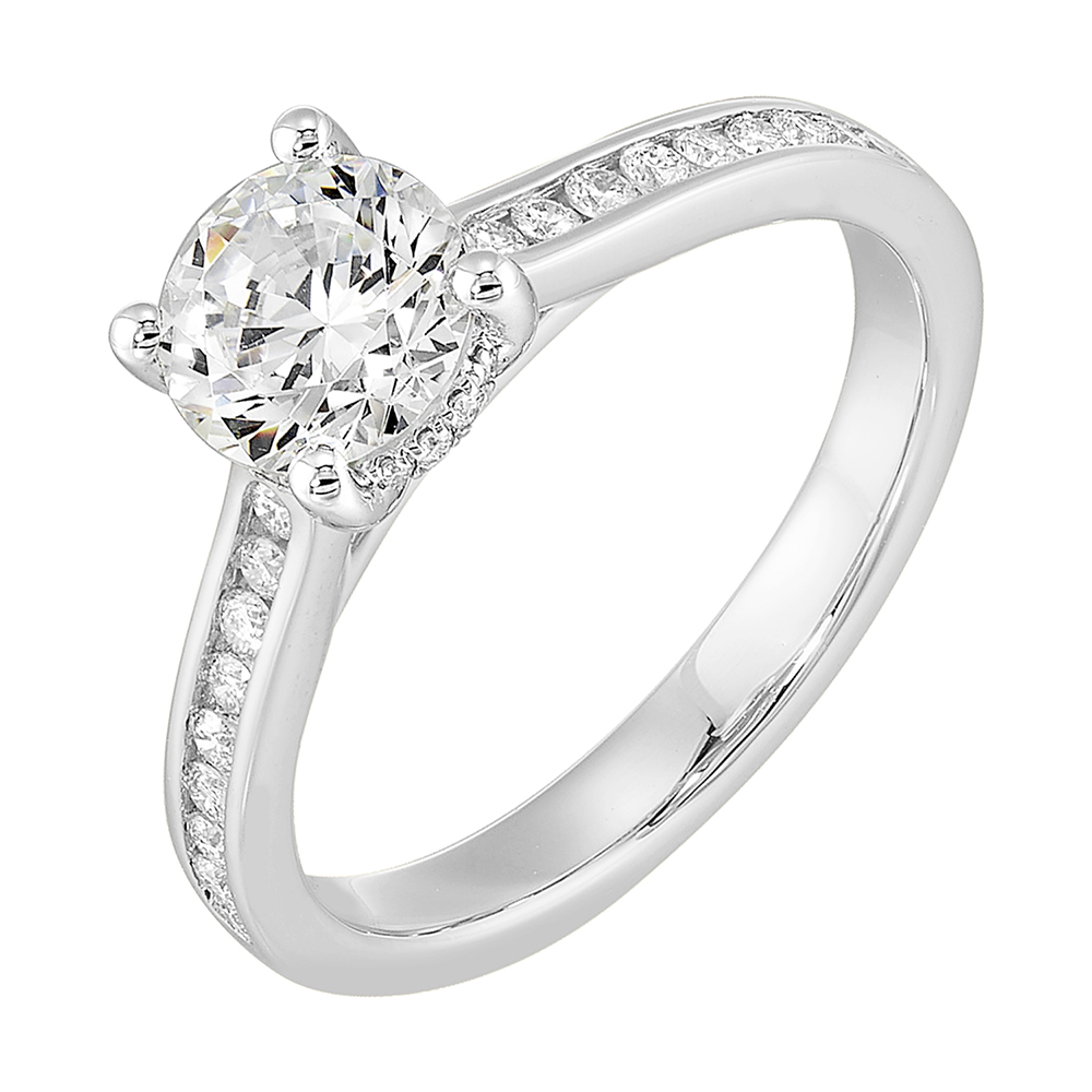 14K WG 1/4 ct. tw. Diamond Accent Engagement Ring. Semi Mount for 1 ct. tw. Round Center.