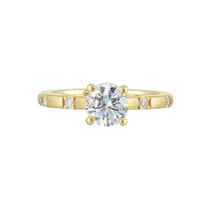 14K YG 1/7 ct. tw. Diamond Hidden Halo Accent Engagement Ring. Semi Mount for 1 ct. tw. Round Center.
