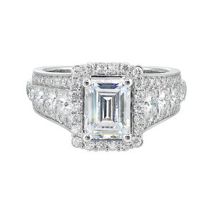 14K WG 1 1/3 ct. tw. Diamond Halo Engagement Ring. Semi Mount for 2 ct. tw. Emerald Cut Center.