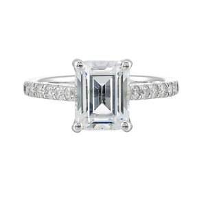 14K WG 1/2 ct. tw. Diamond Accent Engagement Ring. Semi Mount for 3 ct. tw. Emerald Cut Center.