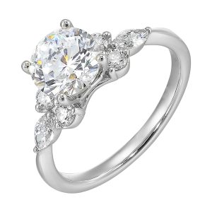 14K WG 3/8 ct. tw. Diamond Nature Inspired Engagement Ring. Semi Mount for 1 1/2 ct. tw. Round Center.