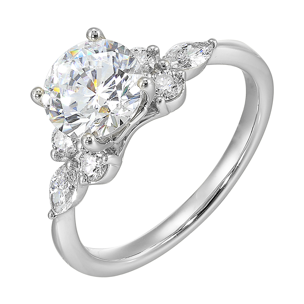 14K WG 3/8 ct. tw. Diamond Nature Inspired Engagement Ring. Semi Mount for 1 1/2 ct. tw. Round Center.