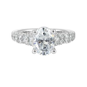 14K WG 1 ct. tw. Diamond Accent Engagement Ring. Semi Mount for 2 ct. tw. Oval Center.