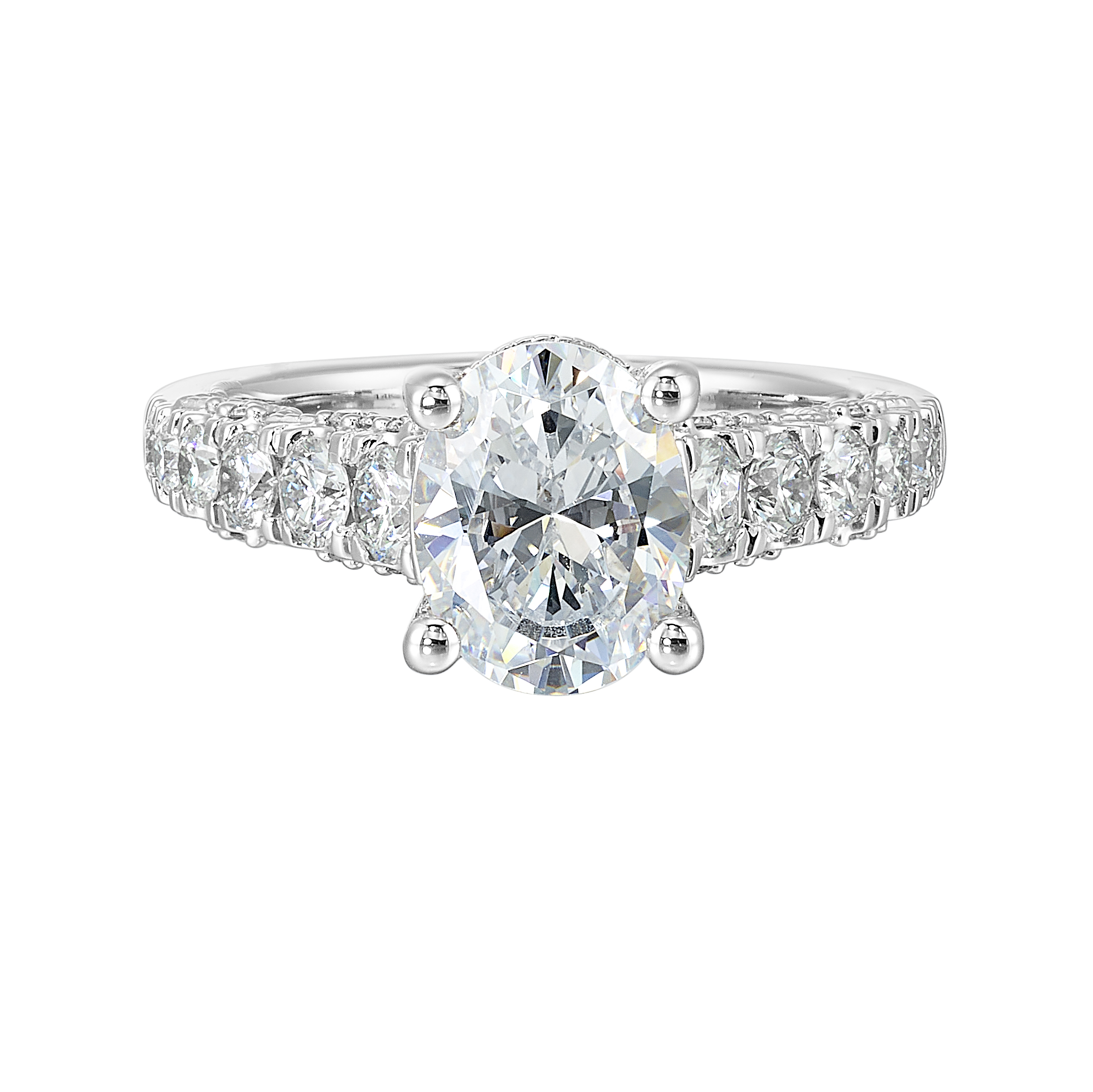 14K WG 1 ct. tw. Diamond Accent Engagement Ring. Semi Mount for 2 ct. tw. Oval Center.