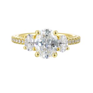 14K YG 7/8 ct. tw. Diamond Three Stone Engagement Ring. Semi Mount for 2 ct. tw. Oval Center.