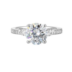 14K WG 3/8 ct. tw. Diamond Three Stone Engagement Ring. Semi Mount for 2 ct. tw. Round Center.