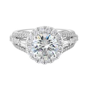 14K WG 1 ct. tw. Diamond Halo Engagement Ring. Semi Mount for 2 ct. tw. Round Center.