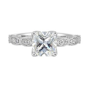 14K WG 1/3 ct. tw. Diamond Accent Engagement Ring. Semi Mount for 2 ct. tw. Cushion Center.