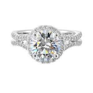 14K WG 1/2 ct. tw. Diamond Halo Engagement Ring. Semi Mount for 2 ct. tw. Round Center.