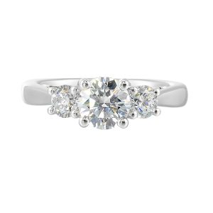 14K WG 3/4 ct. tw. Diamond Three Stone Engagement Ring. Semi Mount for 1 ct. tw. Round Center.