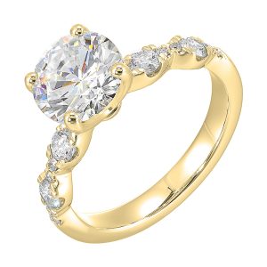 14K YG 3/8 ct. tw. Diamond Accent Engagement Ring. Semi Mount for 2 ct. tw. Round Center.