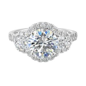 14K WG 1 ct. tw. Diamond Three Stone Engagement Ring. Semi Mount for 2 ct. tw. Round Center.