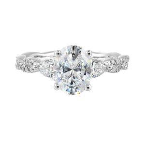 14K WG 5/8 ct. tw. Diamond Three Stone Engagement Ring. Semi Mount for 2 ct. tw. Oval Center.