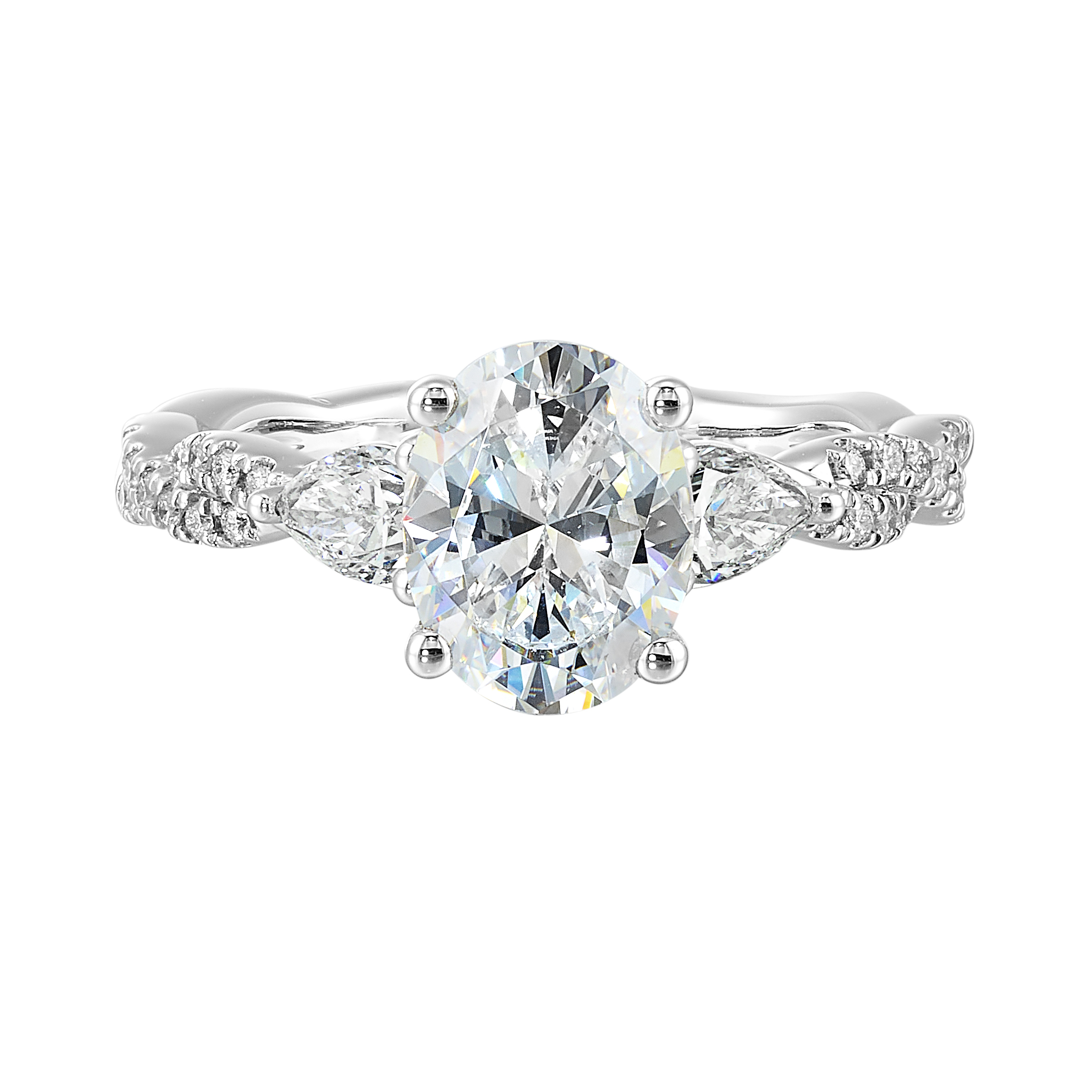 14K WG 5/8 ct. tw. Diamond Three Stone Engagement Ring. Semi Mount for 2 ct. tw. Oval Center.