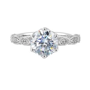 14K WG 1/3 ct. tw. Diamond Hidden Halo Engagement Ring. Semi Mount for 2 ct. tw. Round Center.
