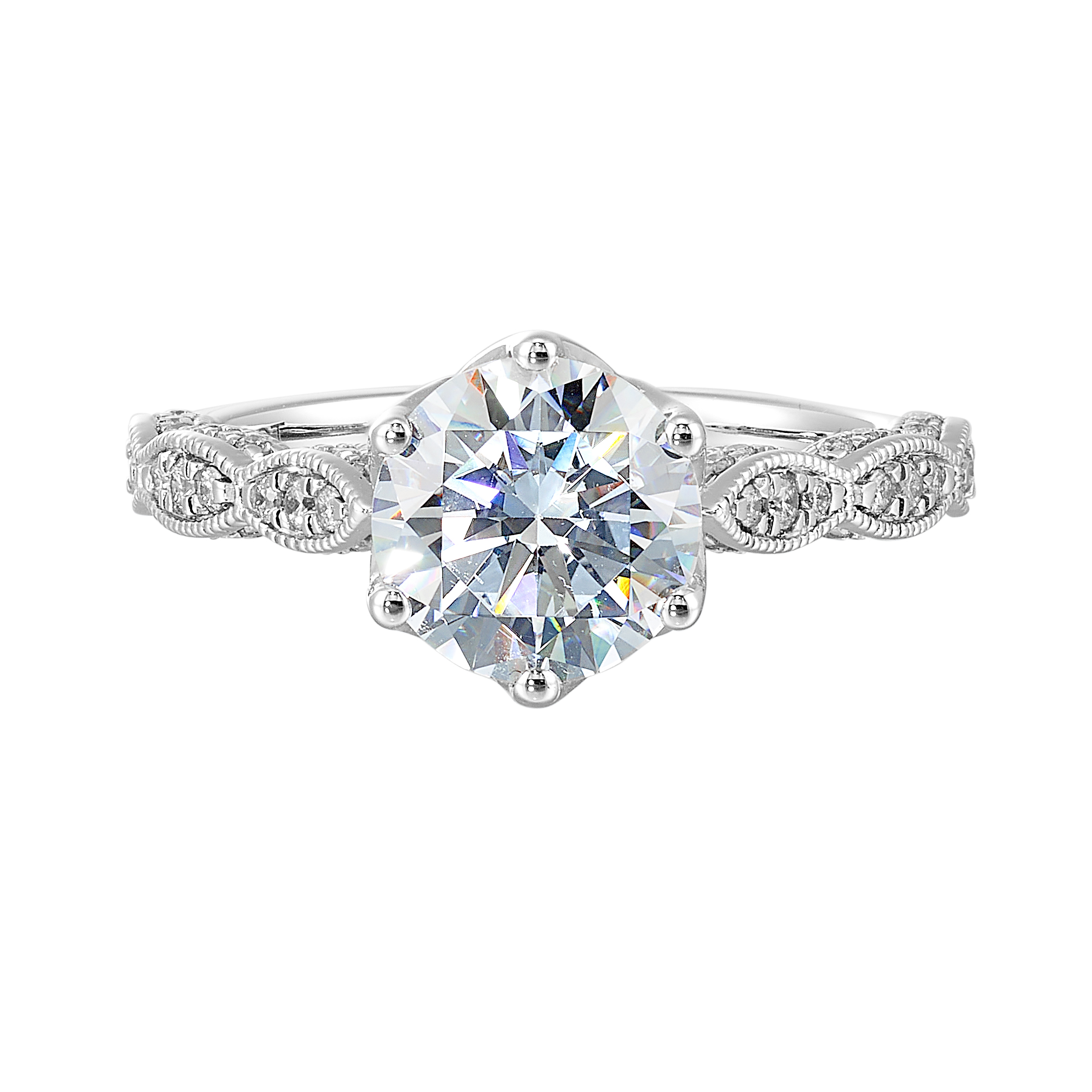 14K WG 1/3 ct. tw. Diamond Hidden Halo Engagement Ring. Semi Mount for 2 ct. tw. Round Center.