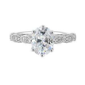 14K WG 1/3 ct. tw. Diamond Accent Engagement Ring. Semi Mount for 2 ct. tw. Oval Center.