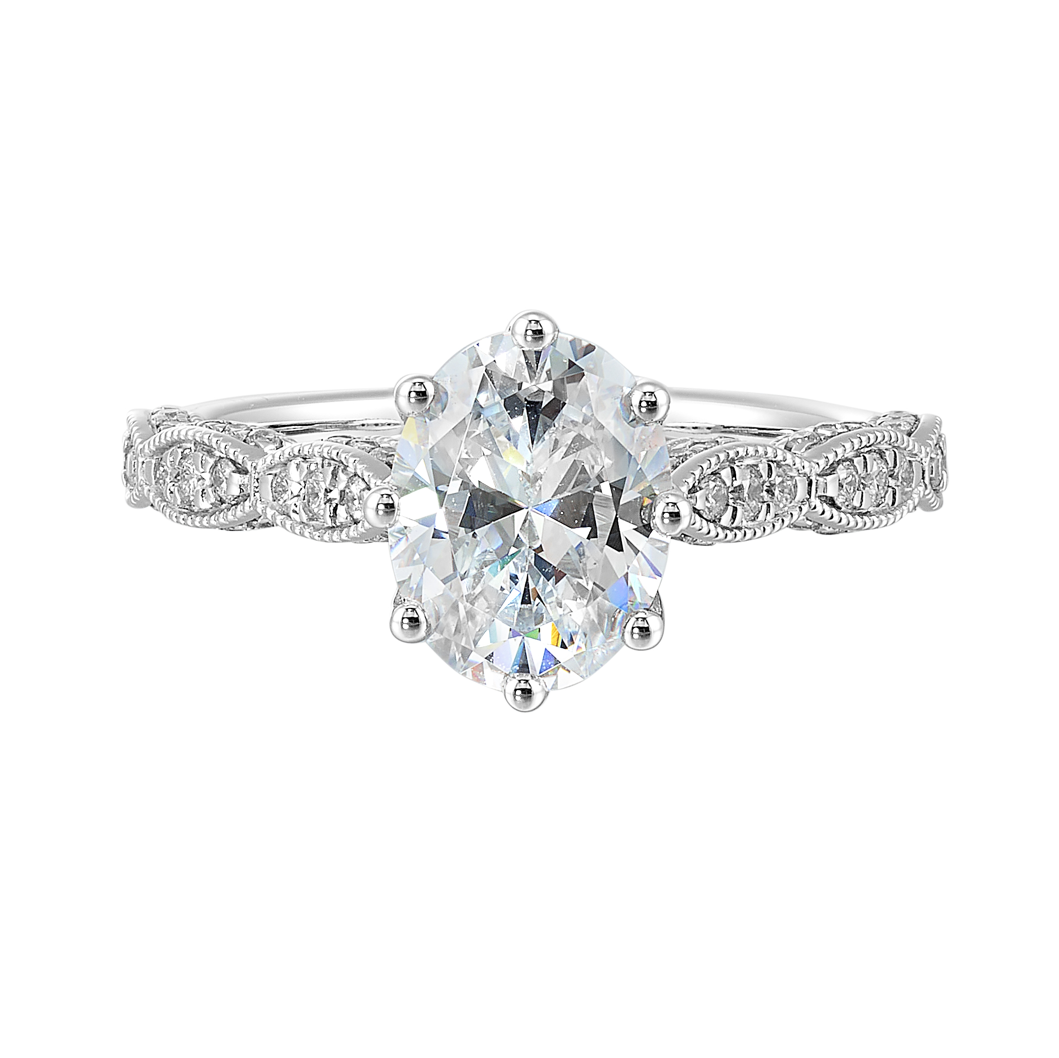 14K WG 1/3 ct. tw. Diamond Accent Engagement Ring. Semi Mount for 2 ct. tw. Oval Center.