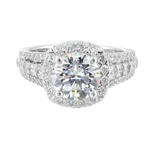 14K WG 7/8 ct. tw. Diamond Halo Engagement Ring. Semi Mount for 2 ct. tw. Round Center.