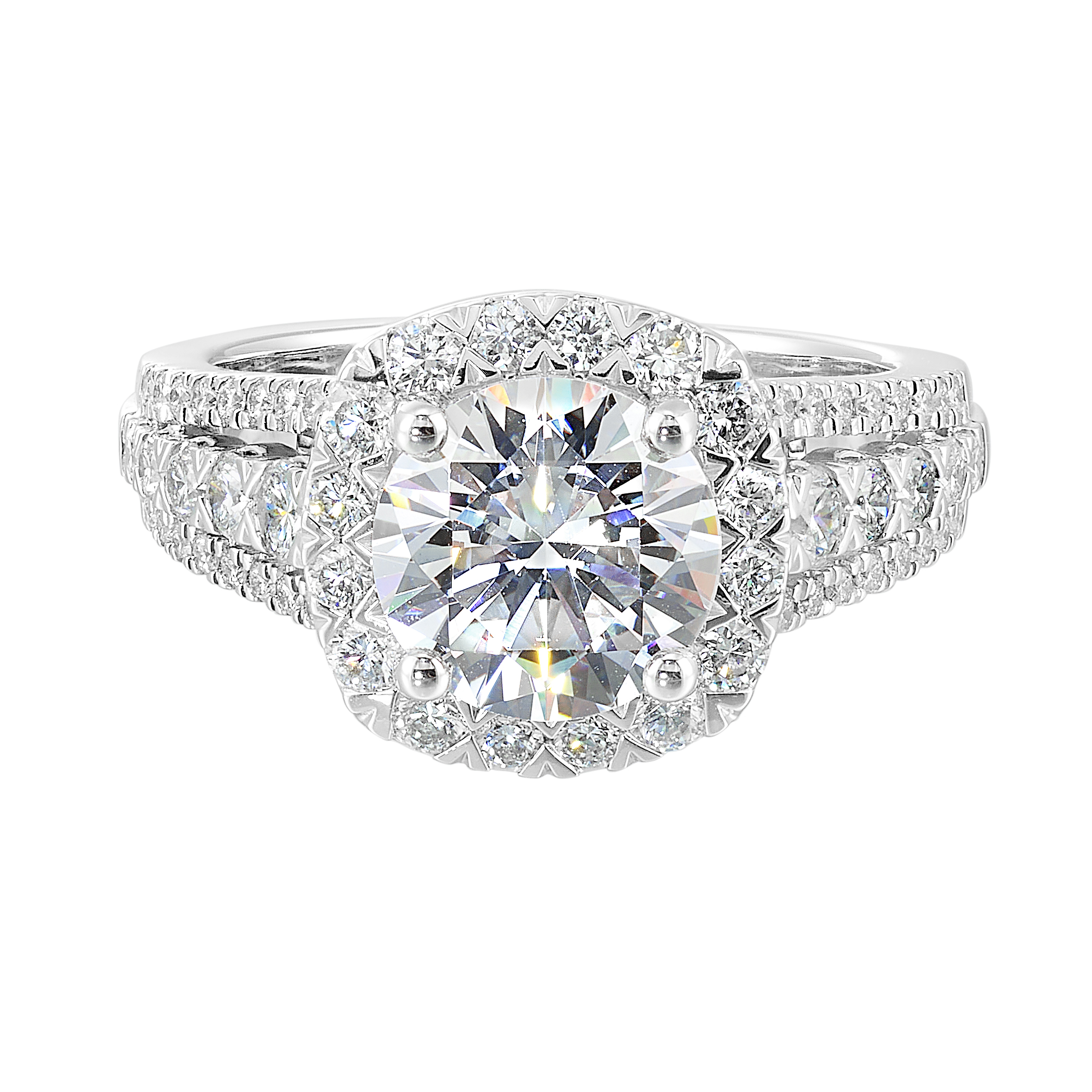 14K WG 7/8 ct. tw. Diamond Halo Engagement Ring. Semi Mount for 2 ct. tw. Round Center.