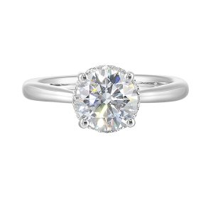 14K WG 1/7 ct. tw. Diamond Hidden Halo Solitaire Engagement Ring. Semi Mount for 1 1/2 ct. tw. Round Center.