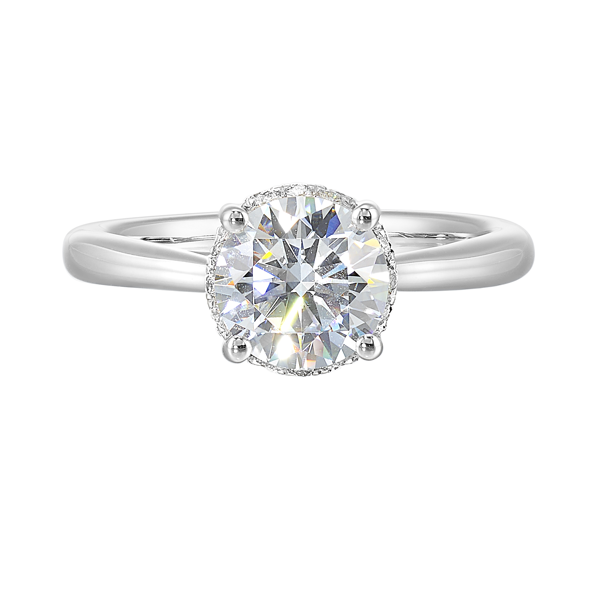 14K WG 1/7 ct. tw. Diamond Hidden Halo Solitaire Engagement Ring. Semi Mount for 1 1/2 ct. tw. Round Center.