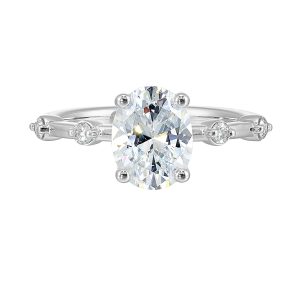 14K WG 1/8 ct. tw. Diamond Accent Engagement Ring. Semi Mount for 2 ct. tw. Oval Center.