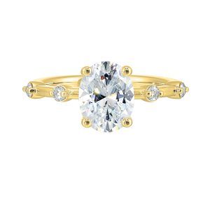 14K YG 1/8 ct. tw. Diamond Accent Engagement Ring. Semi Mount for 2 ct. tw. Oval Center.