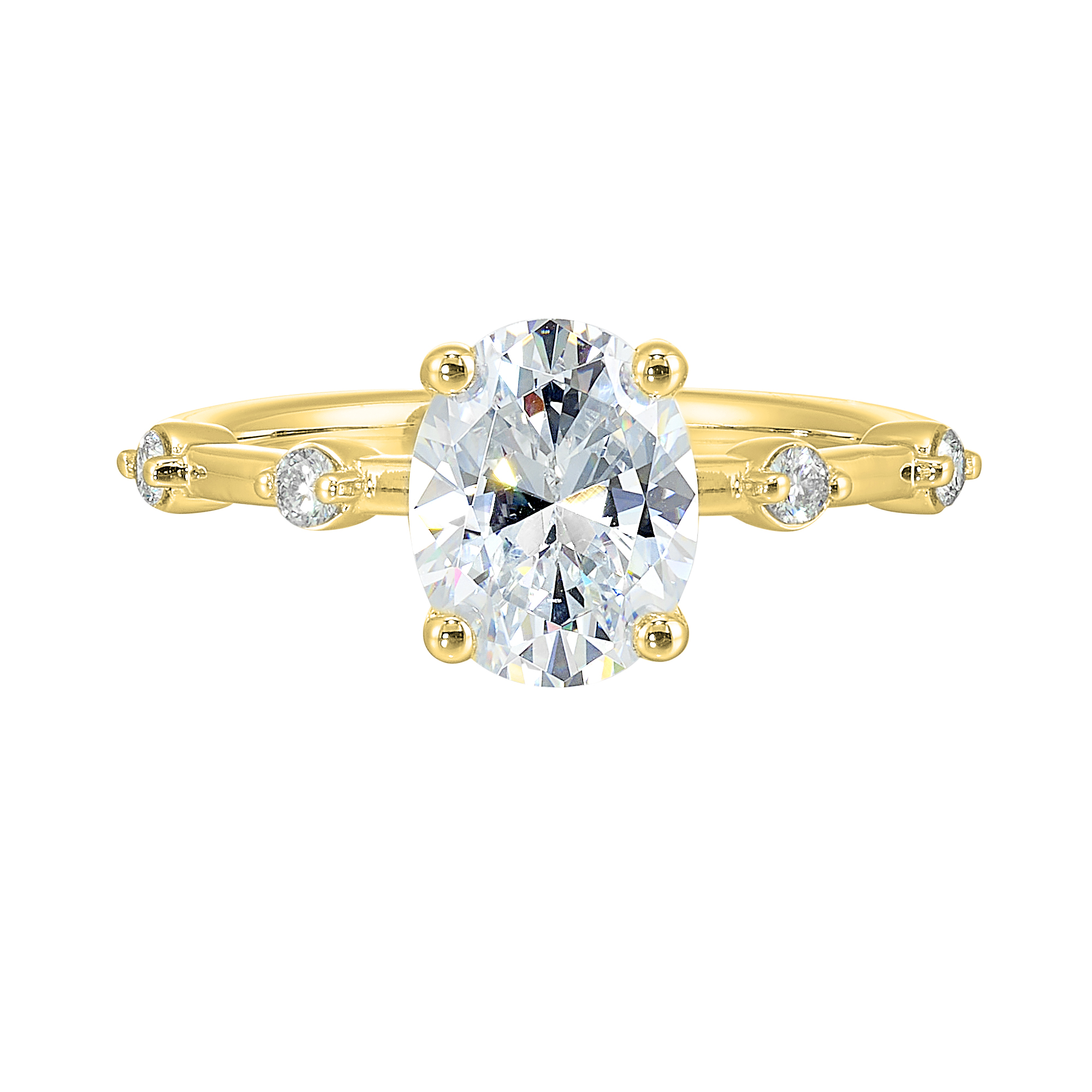 14K YG 1/8 ct. tw. Diamond Accent Engagement Ring. Semi Mount for 2 ct. tw. Oval Center.
