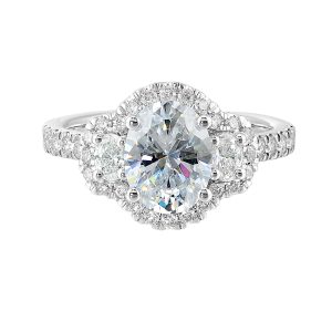 14K WG 3/4 ct. tw. Diamond Three Stone Engagement Ring. Semi Mount for 2 ct. tw. Oval Center.