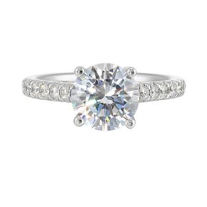 14K WG 1/2 ct. tw. Diamond Accent Engagement Ring. Semi Mount for 2 ct. tw. Round Center.