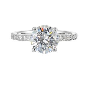 14K WG 1/5 ct. tw. Diamond Accent Engagement Ring. Semi Mount for 2 ct. tw. Round Center.