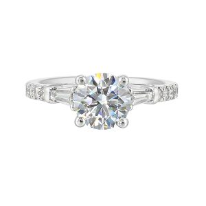 14K WG 3/8 ct. tw. Diamond Three Stone Engagement Ring. Semi Mount for 1 1/2 ct. tw. Round Center.