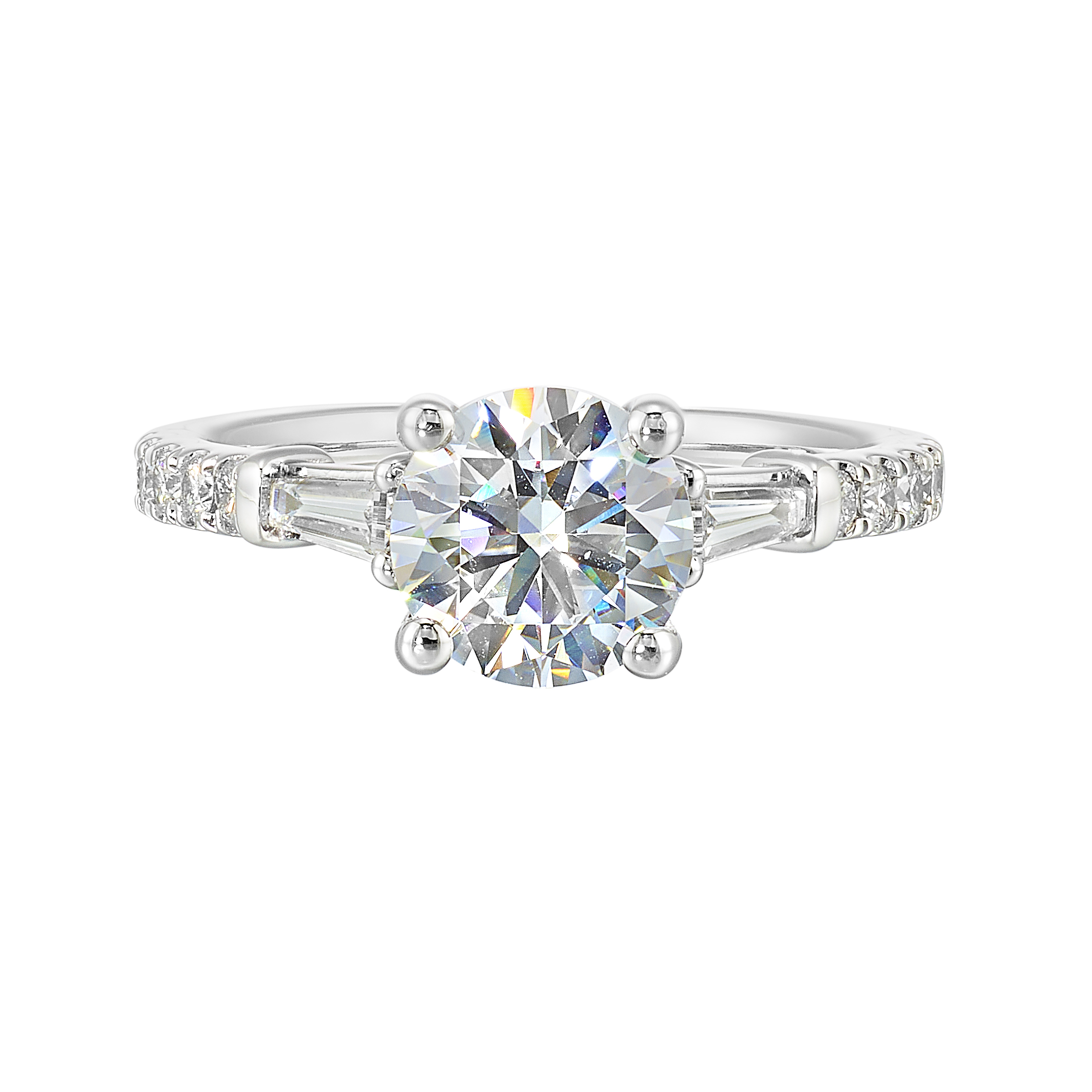 14K WG 3/8 ct. tw. Diamond Three Stone Engagement Ring. Semi Mount for 1 1/2 ct. tw. Round Center.
