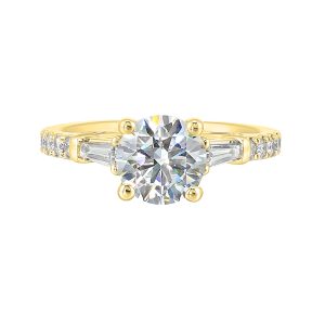 14K YG 3/8 ct. tw. Diamond Three Stone Engagement Ring. Semi Mount for 1 1/2 ct. tw. Round Center.
