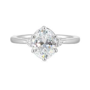 14K WG 1/15 ct. tw. Diamond Three Stone Engagement Ring. Semi Mount for 2 ct. tw. Oval Center.