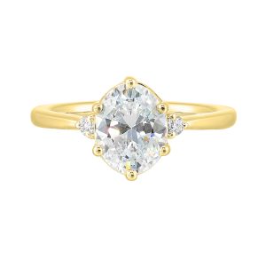 14K YG 1/15 ct. tw. Diamond Three Stone Engagement Ring. Semi Mount for 2 ct. tw. Oval Center.