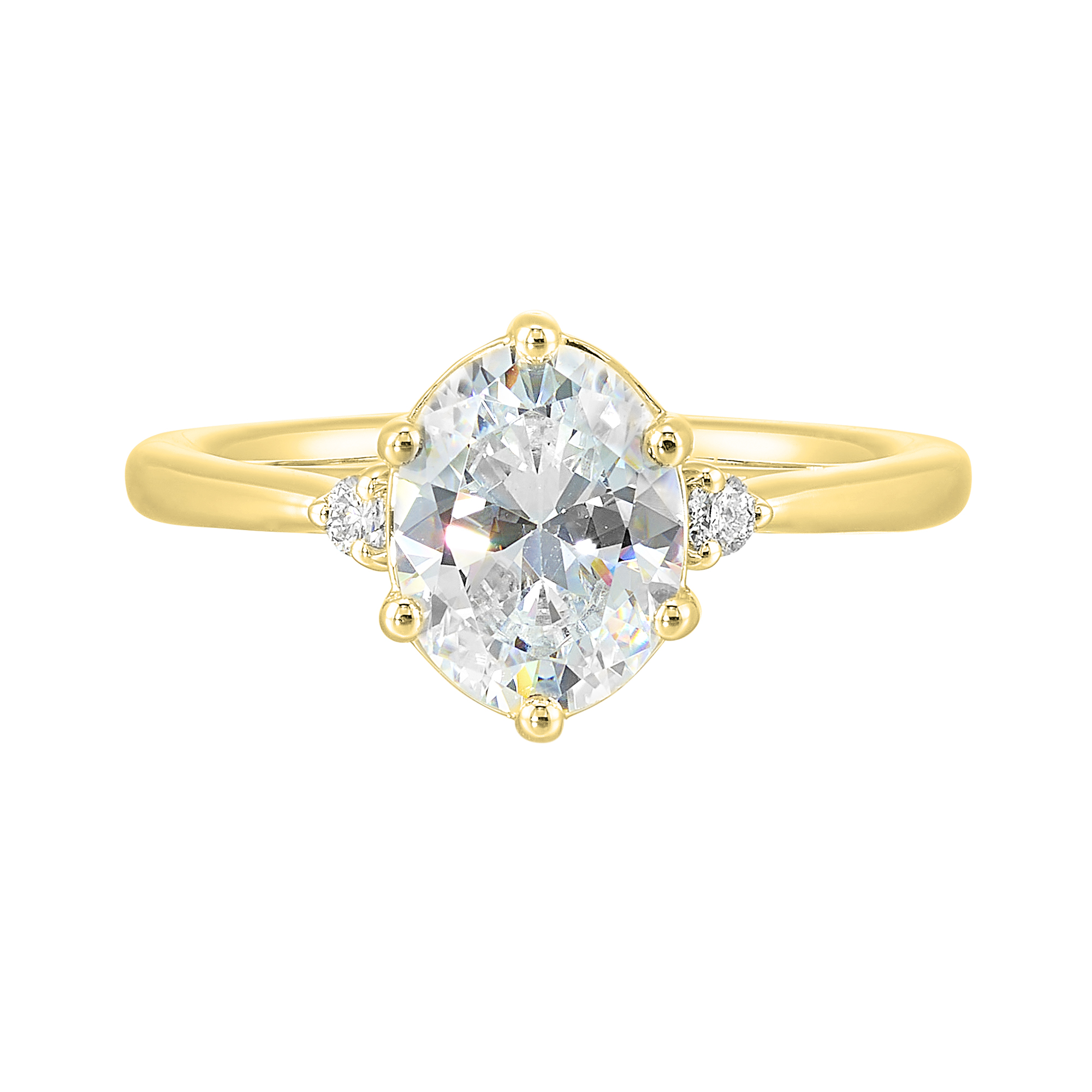 14K YG 1/15 ct. tw. Diamond Three Stone Engagement Ring. Semi Mount for 2 ct. tw. Oval Center.