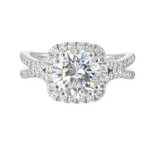 14K WG 1/2 ct. tw. Diamond Halo Engagement Ring. Semi Mount for 2 ct. tw. Round Center.