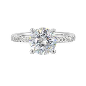 14K WG 1/4 ct. tw. Diamond Hidden Halo Engagement Ring. Semi Mount for 2 ct. tw. Round Center.