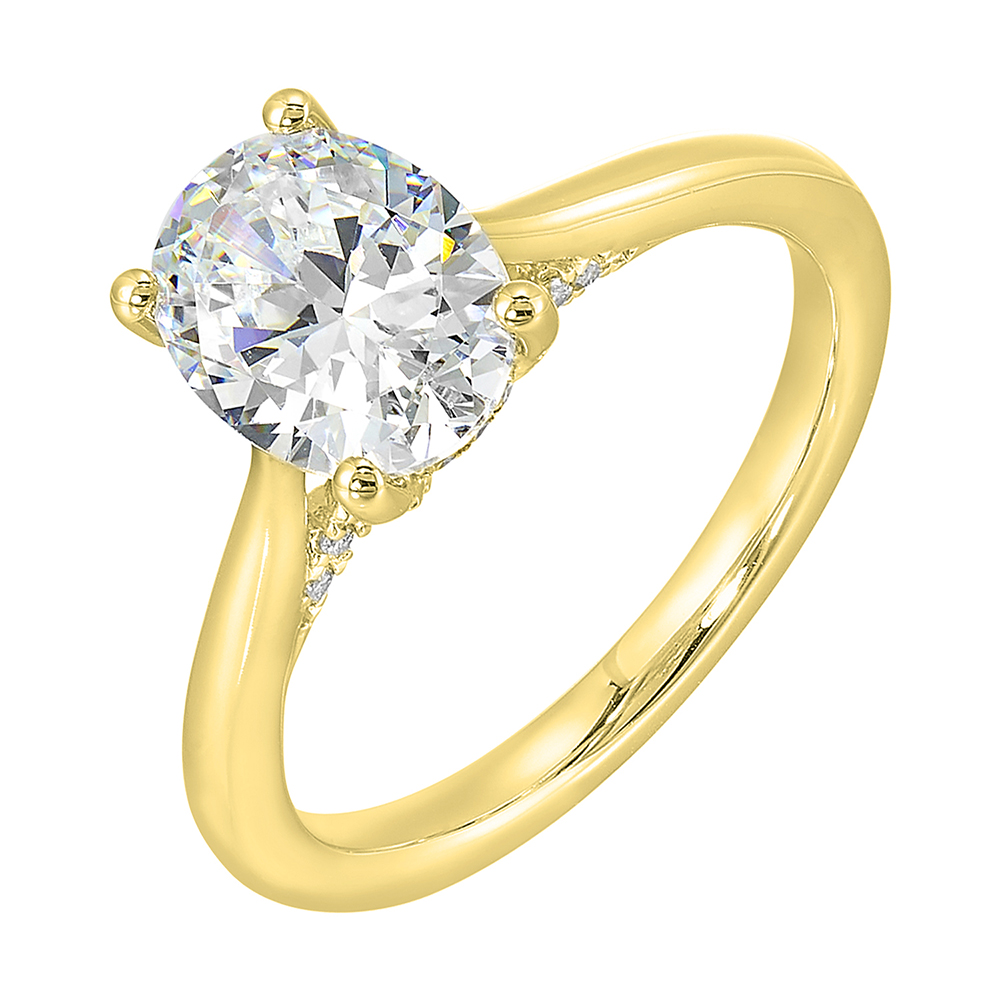 14K YG 1/5 ct. tw. Diamond Hidden Halo Solitaire Engagement Ring. Semi Mount for 2 ct. tw. Oval Center.