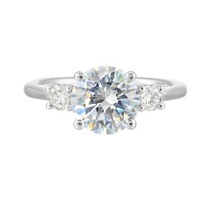 14K WG 1/2 ct. tw. Diamond Three Stone Hidden Halo Engagement Ring. Semi Mount for 2 ct. tw. Round Center.