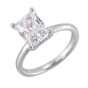 14K WG 1/15 ct. tw. Diamond Hidden Halo Solitaire Engagement Ring. Semi Mount for 2 ct. tw. Radiant Center.