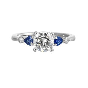 14K WG 1/12 ct. tw. Diamond and 3/8 Sapphire Engagement Ring. Semi Mount for 1 ct. tw. Round Center.