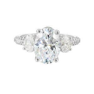 14K WG 1 ct. tw. Diamond Three Stone Engagement Ring. Semi Mount for 3 ct. tw. Oval Center.