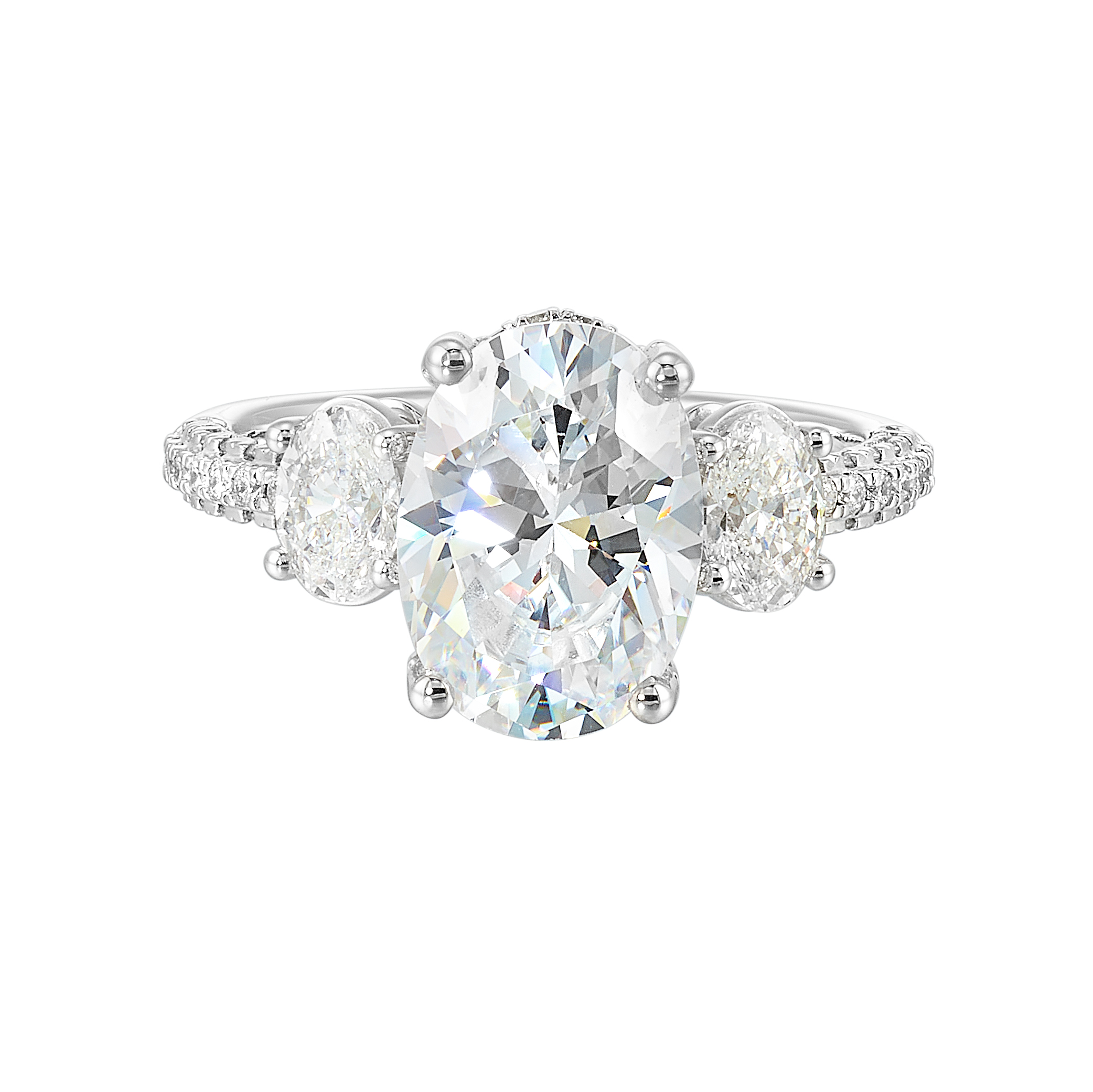 14K WG 1 ct. tw. Diamond Three Stone Engagement Ring. Semi Mount for 3 ct. tw. Oval Center.