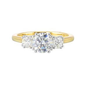 14K WYG 1/2 ct. tw. Diamond Three Stone Engagement Ring. Semi Mount for 1 ct. tw. Round Center.