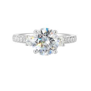 14K WG 1/2 ct. tw. Diamond Three Stone Engagement Ring. Semi Mount for 2 ct. tw. Round Center.
