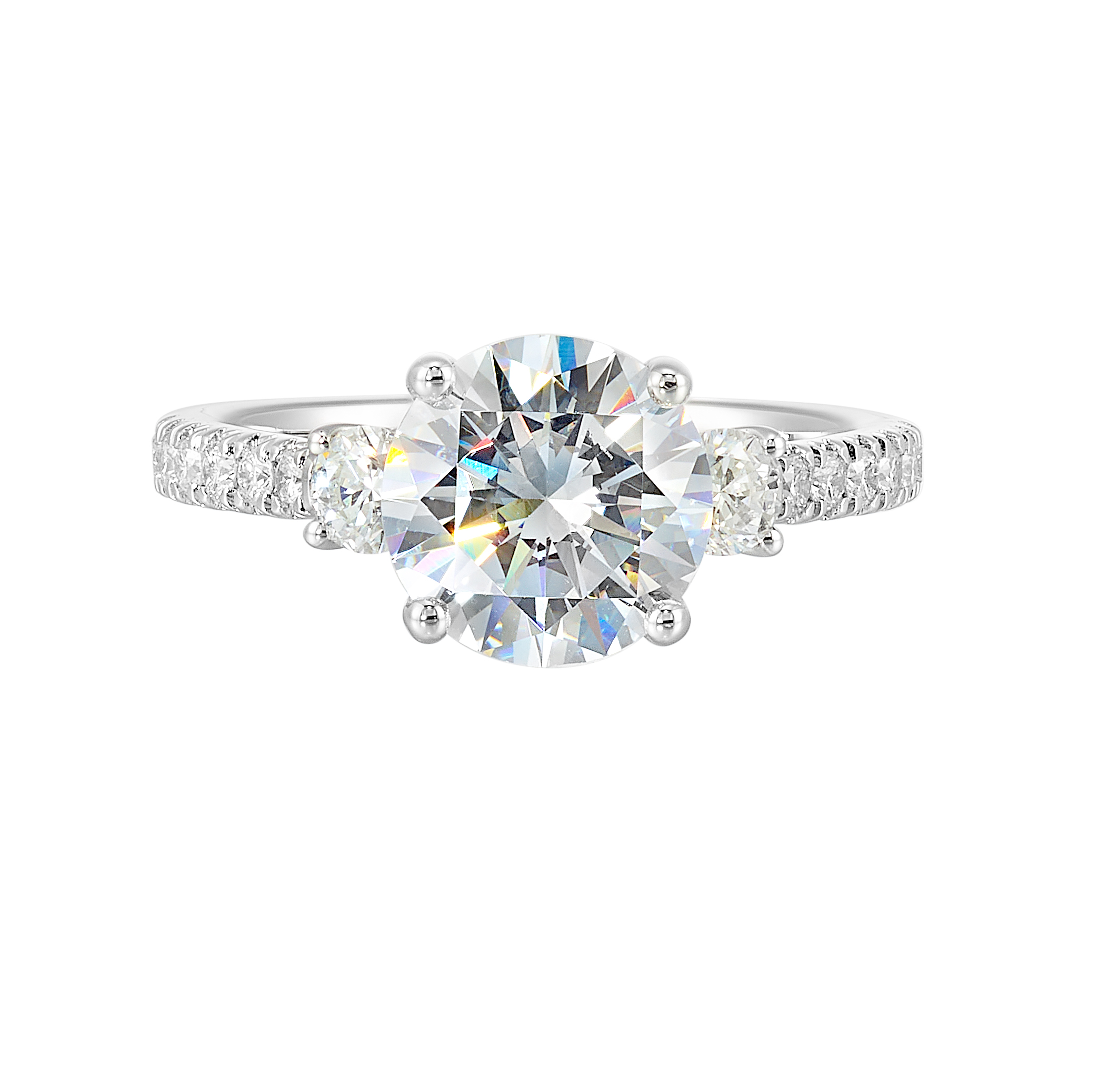 14K WG 1/2 ct. tw. Diamond Three Stone Engagement Ring. Semi Mount for 2 ct. tw. Round Center.